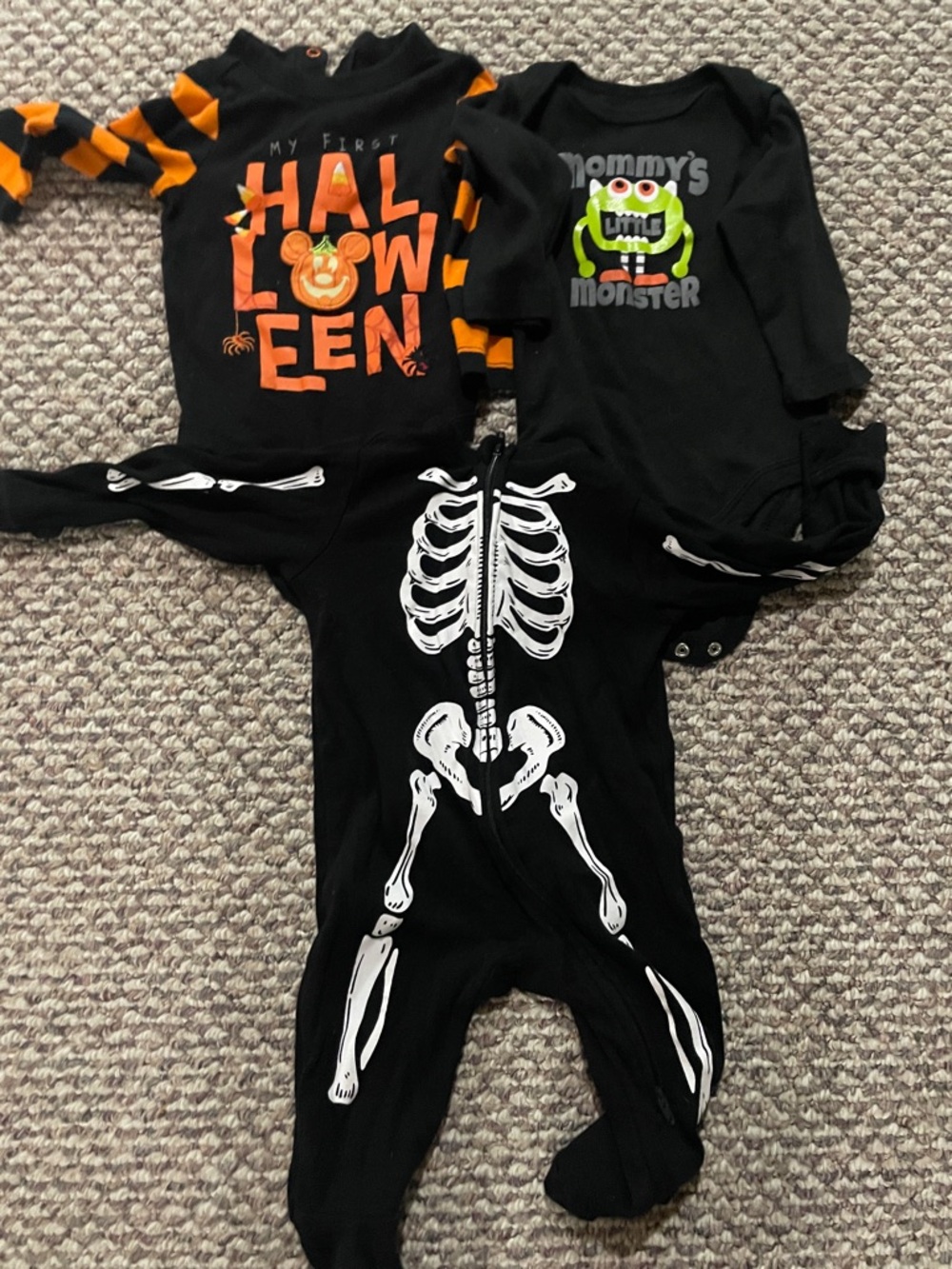 6-9M Baby Halloween bundle - Black & Orange Skeleton Pumpkin Monster